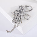Silver Rhinestone Bow Brooch Navy Marquise Flower Pin view 4
