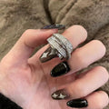 Silver Multi Band Pave Open Wrap Statement Crystal Ring view 3