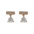 Gold Tone Bar Stud Earrings Clear Teardrop Stone Drops view 5