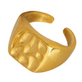 Gold Steel Open Signet Ring Textured Organic Face Size 7 view 5