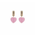 Pink Crystal Heart Drop Earrings Gold Baguette Bar Posts view 5
