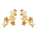 Gold Plum Blossom Branch Stud Earrings Pearl Orange Crystals view 5