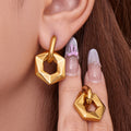 Faceted Open Hexagon Drop Hoop Earrings in Gold and Silver Tone view 2