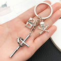 Silver Tone Cross Bat Skull and Book Keychains with Metal Hardware view 3
