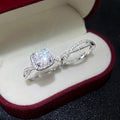 Silver Tone Cushion Halo Clear Stone Cross Band Ring Set Sizes 6-10 view 2