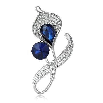 Silver Calla Lily Crystal Brooch Blue Purple Rhinestone Pin