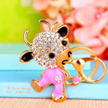 Jeweled Zodiac Cow Keychains in Pink and Red Pictured Colors view 2