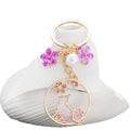 Purple Cat Sakura Pearl and Flower Wreath Enamel Keychain view 5
