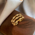 Gold Triple Bamboo Band Open Ring Clear Accent Stones view 6