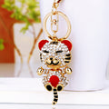 Jeweled Hugging Tiger Keychains with Braided and Bare Wrist Loops view 12