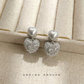 Silver Tone Dual Heart Pearl Pave CZ Drop Earrings view 3
