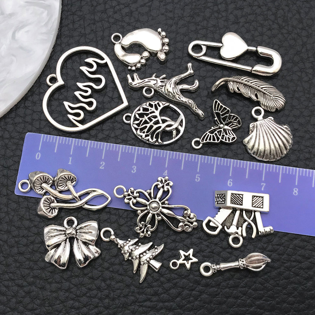 Antique Silver Zinc Alloy Heart Bow Christmas Tree Butterfly Charm Pendant for DIY Necklace Earring