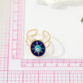 Gold Tone Navy Enamel Evil Eye Adjustable Cuff Ring view 3