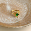 Gold Adjustable Open Ring Green Cabochon Dot Texture view 4