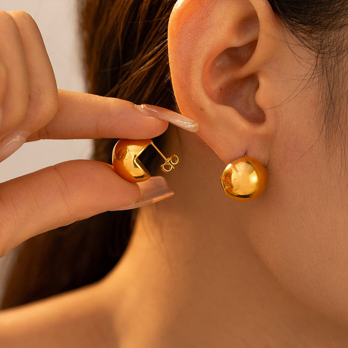 Gold Silver Hollow Dome Ball Stud Earrings Polished Metal