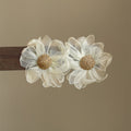 White Fabric Flower Stud Earrings with Woven Centers view 2