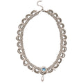 Silver Gray Blue Beaded Scallop Necklace with Teardrop Accent view 5
