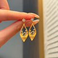 Gold Tone Openwork Leaf Crystal Drop Earrings Jewelry view 6