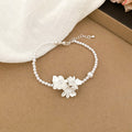 Silver Open Flower Studs Pearl White Flower Necklace Bracelet Three view 7