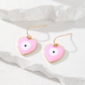 Gold Tone Heart Enamel Evil Eye Hook Earrings in Six Colors view 9