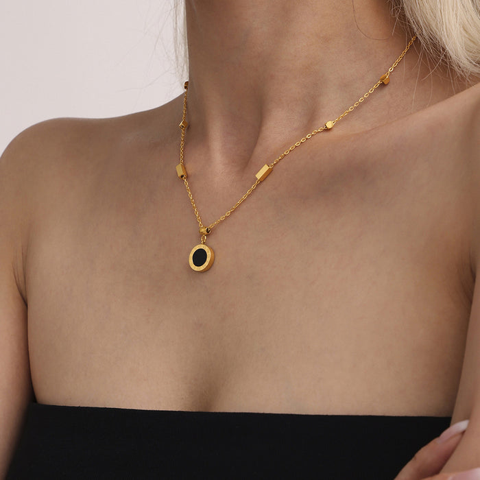Stainless Steel Roman Disc Necklace Shell Bracelet Gold Silver Rose