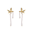Gold and Silver Flower Pearl Look Long Loop Earrings view 5