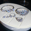 Crystal Butterfly Cuff Leaf Set Flower Studs Open Ring view 1