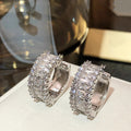 Silver Baguette Crystal Halo Huggie Hoop Earrings Pair view 1
