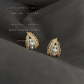 Gold Tone Clear Stone Lace Teardrop And Pearl Stud Earrings view 4
