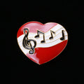Red Enamel Heart Music Notes Treble Clef Brooch Gold Rim view 2