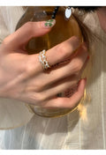 Gold Tone Open Double Layer Pearl Clear Stone Ring view 6