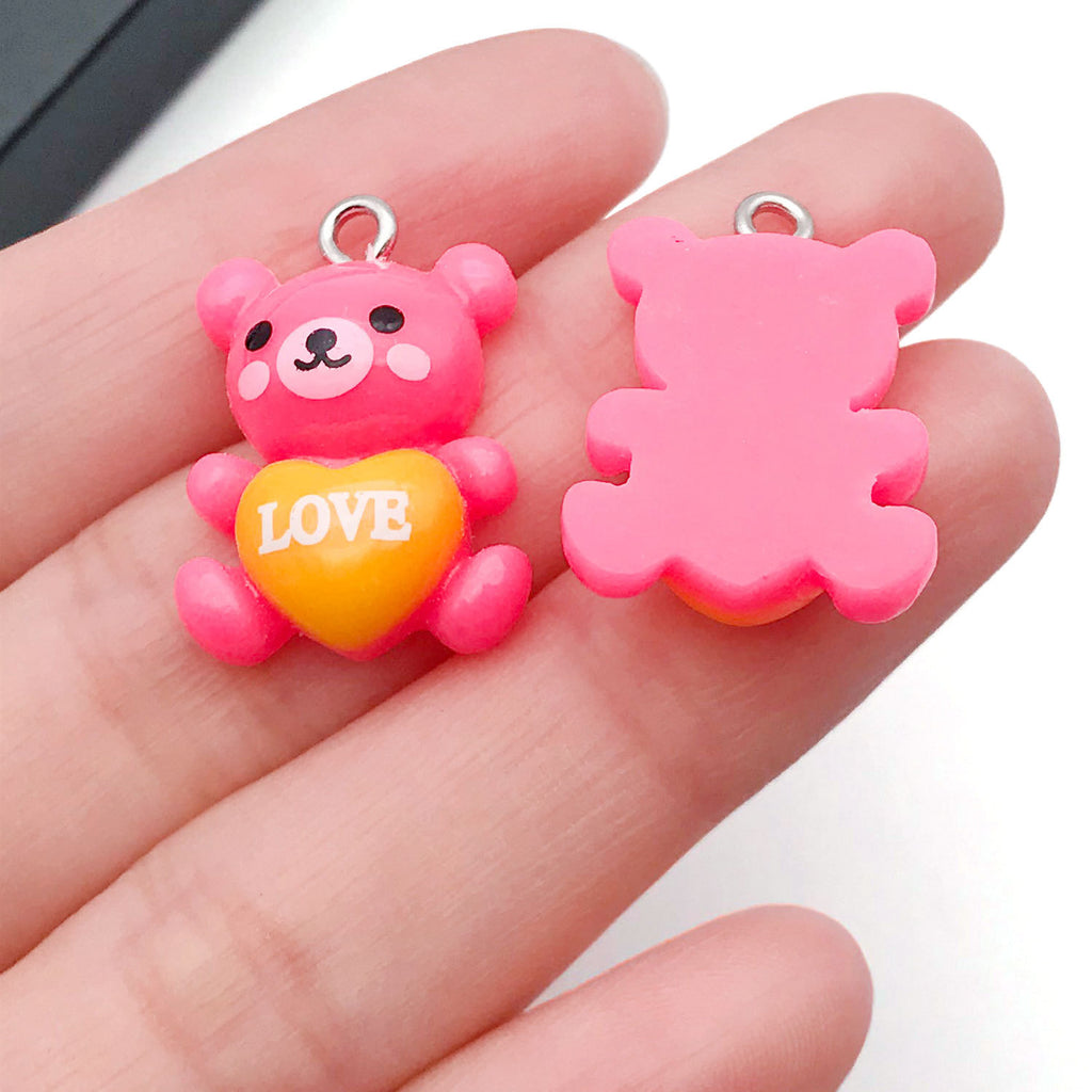 Colorful Resin LOVE Bear Charm Pendant for DIY Bracelet Earrings Necklace Jewelry