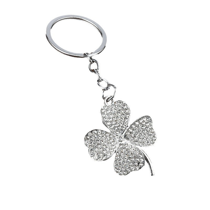 Rhinestone Four-Leaf Clover Metal Keychain Bag Charm Gift