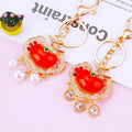 Jeweled Persimmon Keychains with Pearl Crystal and Assorted Dangle Options view 3