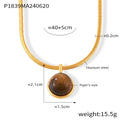 Gold Snake Chain Necklace Round Bezel Pendant Tiger Eye Or Pearl view 6