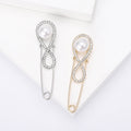 Infinity Loop Pearl Safety Pin Brooch in Silver and Gold view 1