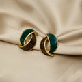 Dark Green Folded Disc and Gold Curve Stud Earrings view 1