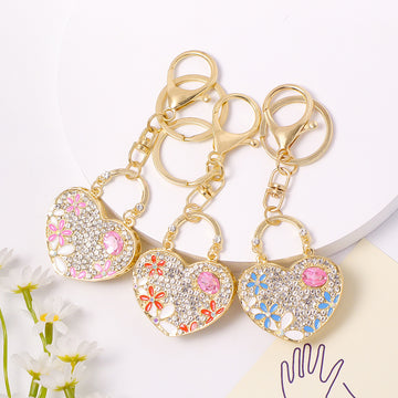 Heart Handbag Rhinestone Keychain Gold Clasp Three Colors
