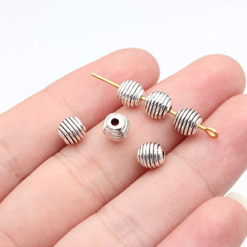 Antique Silver Ridged Round Spacer Bead With Small Hole