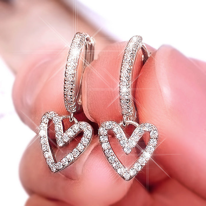 Two Tone Double Heart Hoop Dangle Earrings Polished Metal Jewelry
