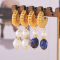 Gold Fan Shell Drop Earrings Pearl Natural Stone Styles view 2