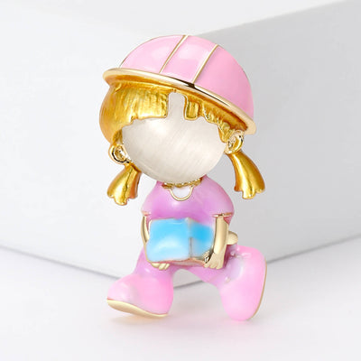 Pink Girl brooch front view on a white background