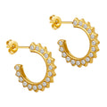 Gold Tone Sunburst C Hoop Earrings With Clear Stones view 5