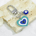 Enamel Evil Eye Keychain Cobalt Round Pendant With Blue Eye Bead view 2