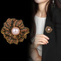 Rose Crystal Pearl Look Metal Brooch Pin for Jackets and Lapels view 4