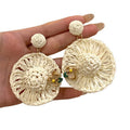 Woven Straw Disc Drop Earrings in Yellow and Ivory view 5