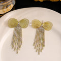 Gold Wire Bow Clear Look Chain Fringe Stud Earrings view 3