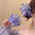 Purple Spider Lily Flower Hair Claw With Pink Petal Chain Tassels view 4