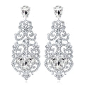 Silver Tone Crystal Scroll Teardrop Openwork Crystal Metal Dangle Earrings view 1