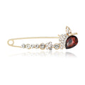 Long Gold Tone Safety Pin Brooch With Red Teardrop Flower view 5